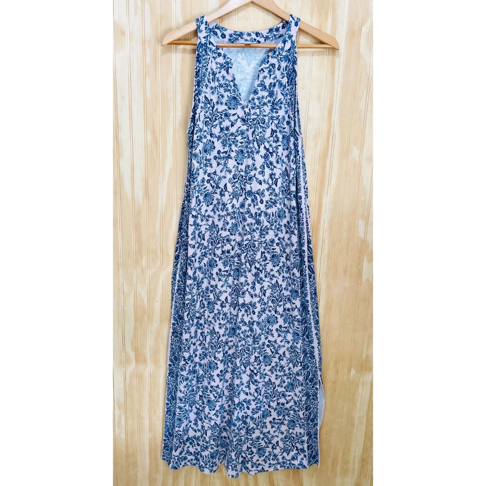 J. Jill maxi dress contrast trim pink blue bohemian casual tunic cottage women S